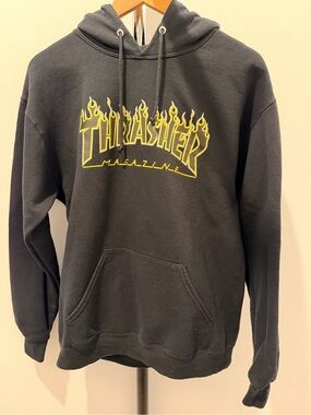 Thrasher Black Hoodie with Yellow Flame Logo